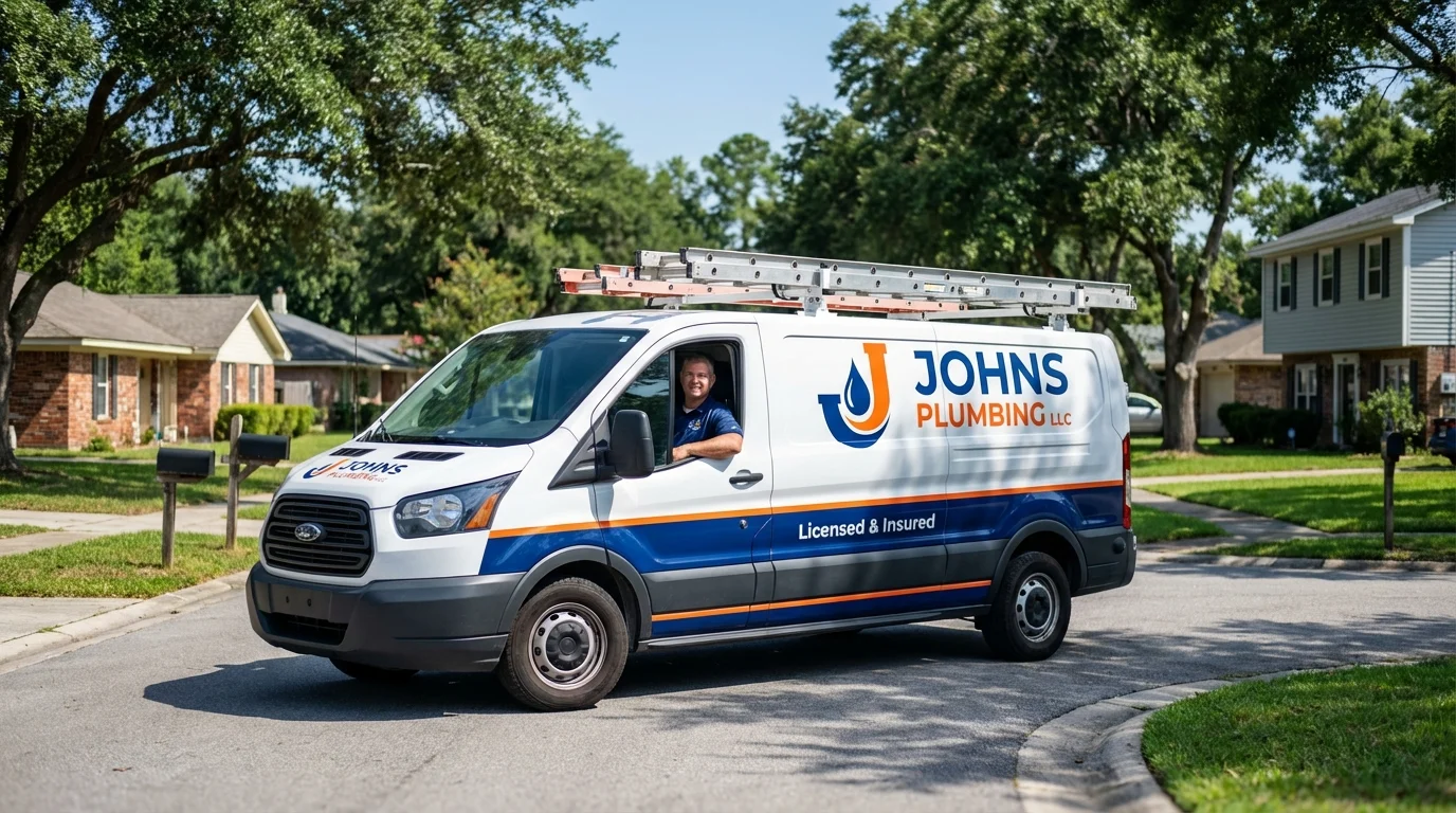Johns Plumbing LLC service van in Hopedale, MA