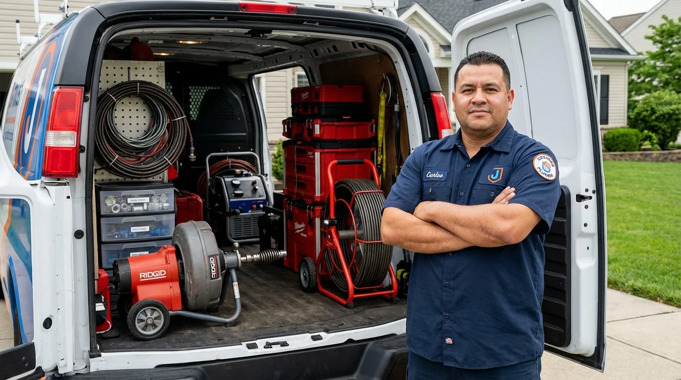 Professional drain cleaning equipment and Johns Plumbing LLC plumber in Hopedale