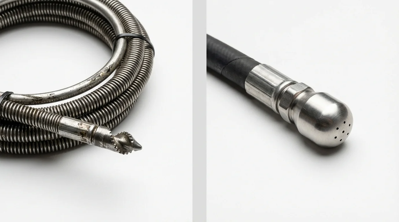 Drain snake cable and hydro jetting nozzle used for drain cleaning in Hopedale, MA