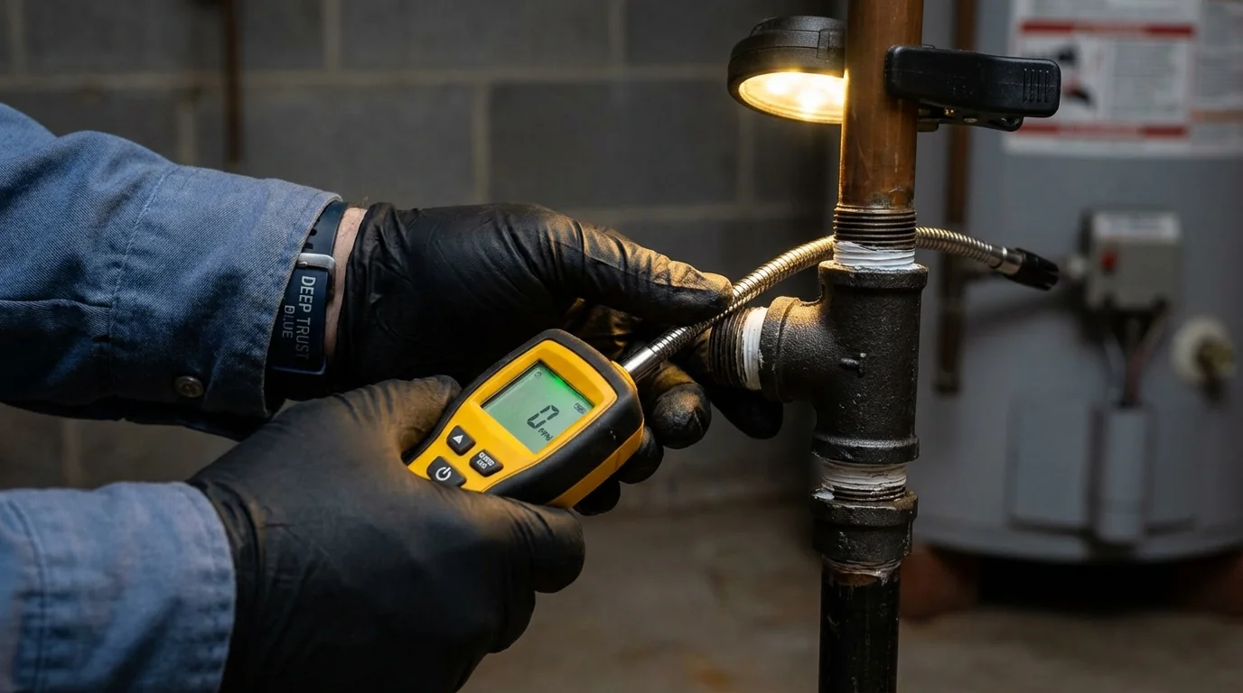 Gas leak detection with electronic sniffer by Johns Plumbing LLC in Hopedale