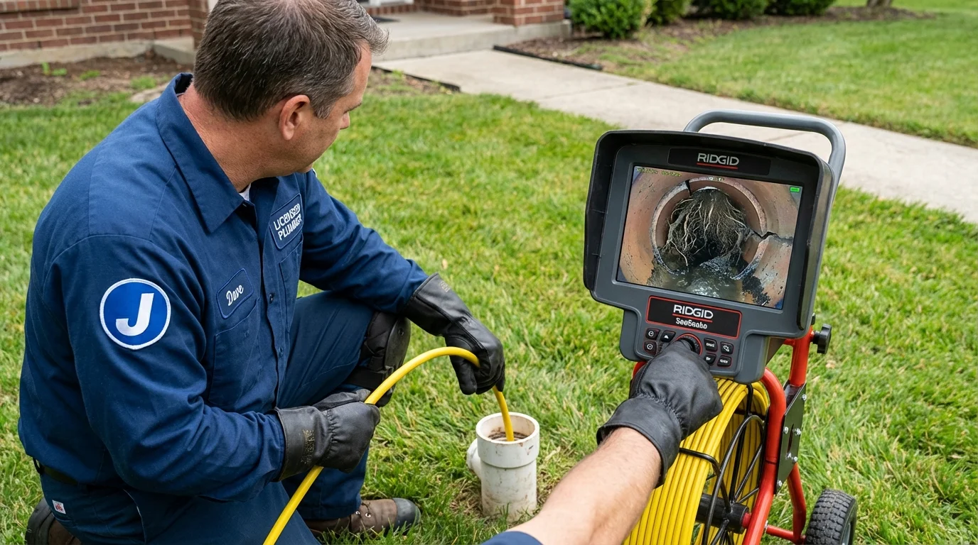 Sewer camera inspection being performed by Johns Plumbing LLC in Hopedale