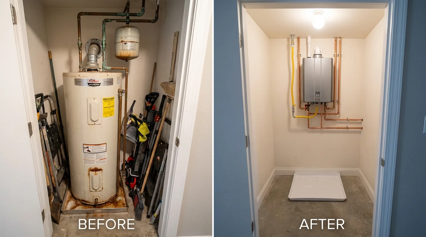 Tank water heater versus wall-mounted tankless unit comparison for Hopedale, MA homeowners