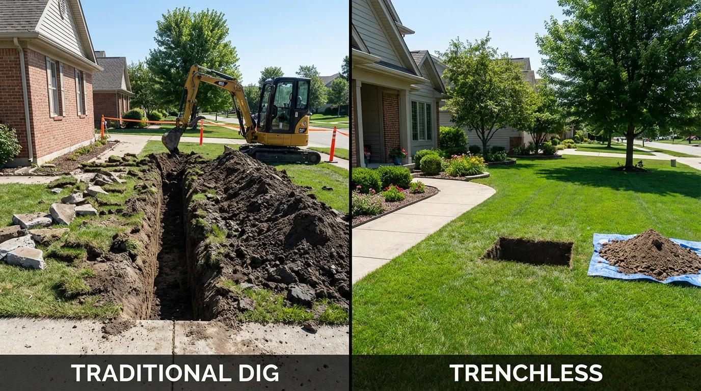 Trenchless sewer repair with minimal yard damage versus traditional excavation in Hopedale, MA